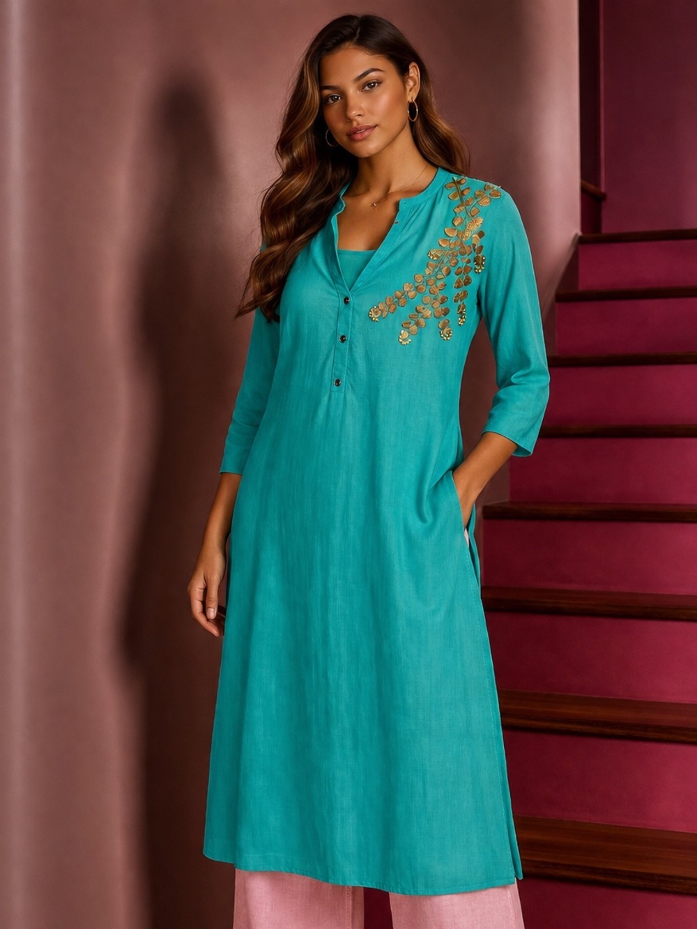 Teal Women’s ‘Kurta or Kurti’ Midi dress